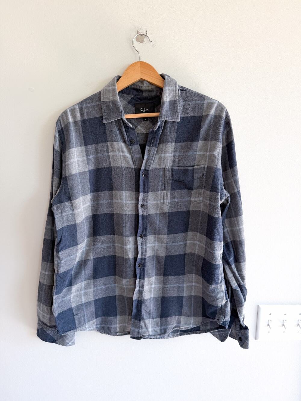 Rails Sussex Plaid Royal Sable Melange Long Sleeve Button Up Shirt Gray Blue L